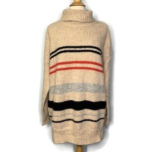 Amateurs Oatmeal Beige Oversized Turtleneck Striped Pullover Sweater